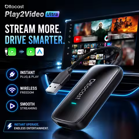 Ottocast Play2Video Ultra CarPlay AI Box Car Media Player Dual WiFi Watch YouTube Netflix Prime Vide