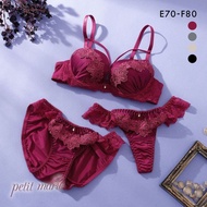 petit marie BLACK macaroni cord rose chemical bra panties thong set (Sizes E-F)(38143400TEF)(Direct 