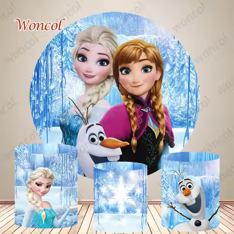 Frozen Elsa Anna Round Backdrop Girls Birthday Baby Shower Backdrop Frozen Elsa Olaf Cylinder Cover 