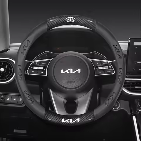 Carbon Fiber Keyring Leather Steering Wheel Cover Anti-Slip Grip For KIA RIO Ceed EV6 EV9 Stinger Fo