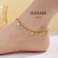 HANABI 18K Gold Clover Diamond Anklet, Stainless Steel Indelible Anklet for Women's Jewelry