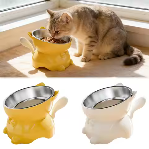 Creative Cat Head Shaped Bowl Cat Food Bowl High Footed Rice Bowl Water Bowl Anti Knock Slanted Cat