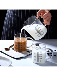 1pc, Borosilicate Glass Graduated Measuring Cup With Handle - Heat-Resistant, Milk Cup, Baking Break