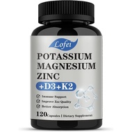 Potassium Magnesium Supplement,Magnesium Potassium Zinc Supplement with Vitamin D3& K2,Support Immun