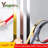 YESPERY 5M/Roll Mirror Stainless Steel Plane Decorative Line Gold Black Wall Sticker Self-adhesive Living Room Background Wall Bathroom Waist Line Floor Tiles Beautiful Seam Bedroom Decoration Stickers