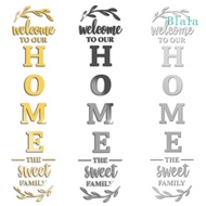 Blala Home Sign Letters Leaf pattern Acrylic Mirror Wall Stickers 3D Mirror Wall Decal