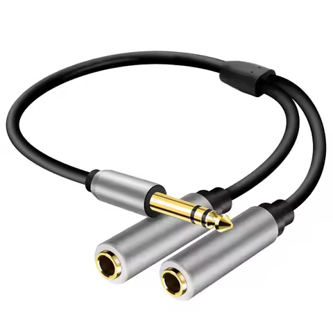 6.5 1/4 Inch Stereo 1 To 2 Y Splitter 6.35mm TRS To Dual 6.35mm Jack Audio Extension Cord for Amplif