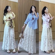 Long Transparent Floral Lace Skirt Lace Beach Skirt, High Waist A-Line Lace Beach Maxi Skirt, Lace H