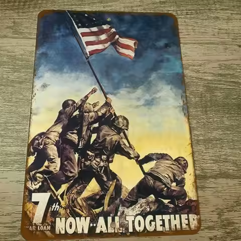 America USA 7th War Loan Now All Together Metal Wall Sign
