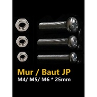 Nut + Bolt M4 M5 M6 * 25mm