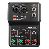 TEYUN Q-12 Sound Card Audio Mixer Sound Board Console Desk System Interface 4 Channel 48V Power Ster