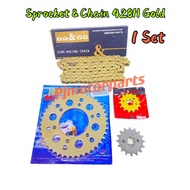 Y16 Y15 Y15ZR V1 V2 FZ150 FZ 150 Sprocket Chain Rantai Set Gold 428 ( 428H Chain Rantai + Spoket MCS Gold)1 Set