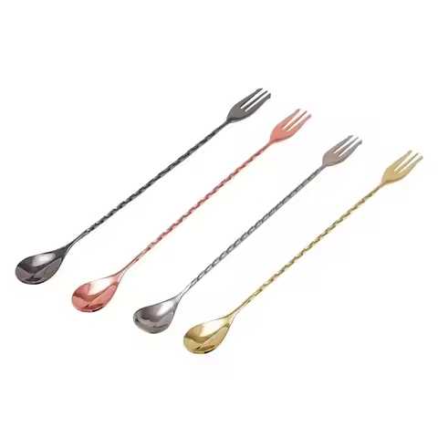 Cocktail Spoon Bar Spoon Stainless Steel Mixing Spiral Pattern Bar Tool Bartender Tools Spoon With F