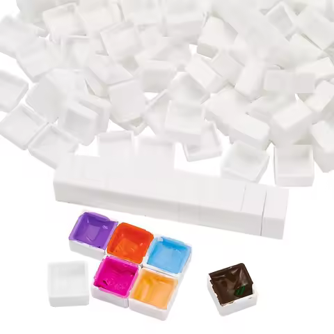 50/100/200pcs Empty Tiny Pans Palette 0.5ml Pans Watercolor White Plastic Paint Pans for DIY Waterco