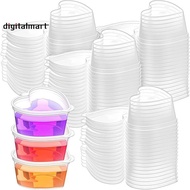 100 Sets 1.5 Oz Clear Heart Shaped Jello Cups with Lids, Small Condiment Containers, Dipping Sauce C