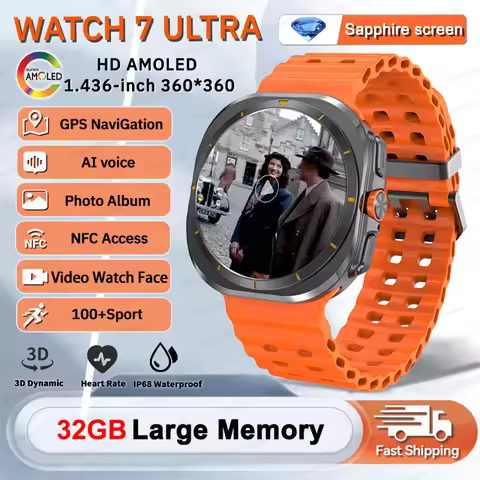 2025 Fashion New DT Watch 7 Ultra Smart Watch Men 32GB Memory GPS Trackr 100+Sport 3D Dynamic video 