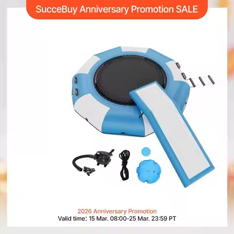 SucceBuy 10ft Inflatable Water Bouncer Recreational Water Trampoline Portable Bounce Swim Platform w