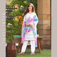 {**ส่งฟรี**} SMALL INDIA 🌸 Pure Cotton White Suit Set เซ็ท3ชิ้น 🌸 Beautiful Suit Set For Women