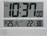 Seiko SQ434S Seiko Clock, Wall Clock, Table Clock, Multi-purpose, Radio, Digital, Program Function, Calendar, Rokuday, Temperature, Humidity Display, Large, Thin, Lightweight, Silver, Metallic