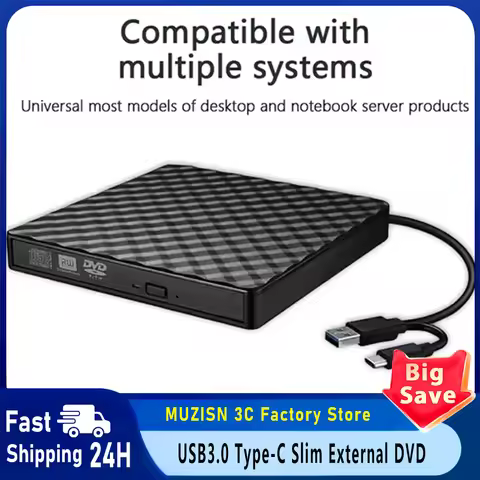 7 in 1 External DVD Burner Optical Drive USB3.0&Type C CD DVD Recorder Player Writer Portable Reader