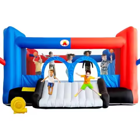 Inflatable Bounce House 15.3ft x 14.7ft with Slide Jumping Castle with Blower Dartboard Dual Basketb