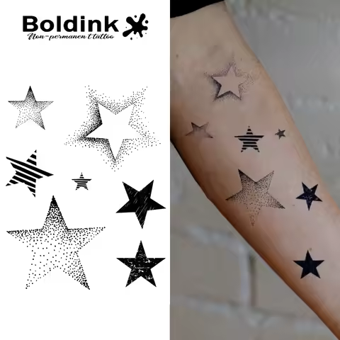 Boldink Star Tattoo Patch Set| 7 Unique Star Designs | 1-2 Week Durable Waterproof