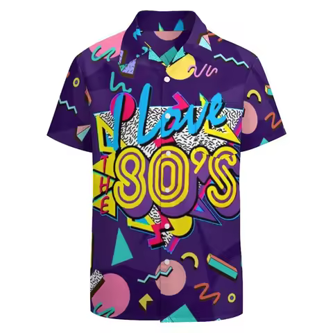 Classic 3d Print Hawaiian Shirt For Men Funky Retro Graphics Party Shirt Short Sleeve Button Up Shir