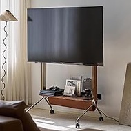 JKGHK Brown Rolling TV Stand, 7 Levels of Height Adjustment Mobile TV Cart, Portable TV Stand with C