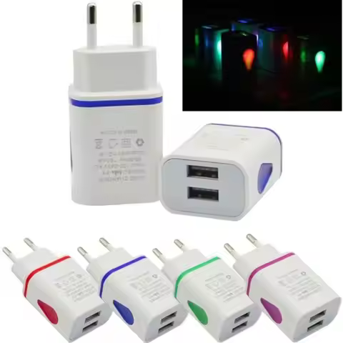 Travel Phone Charger Adapter 5V 2A Fast Charging 2 USB Port Illuminate AC DC Power Supply Source 5 V