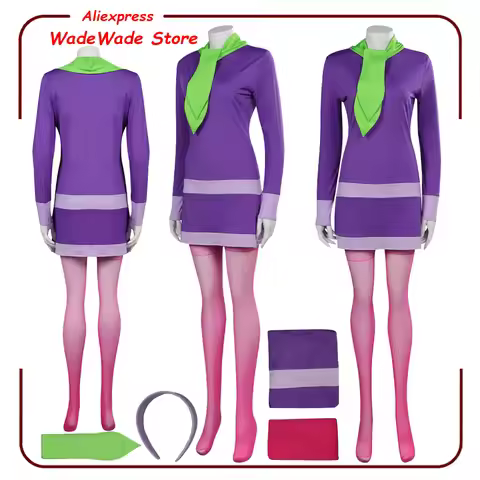 Women Daphne Cosplay Blake Costume Cartoon Purple Dress Scarf Socks Adult Clothing Outfits Fantasy H