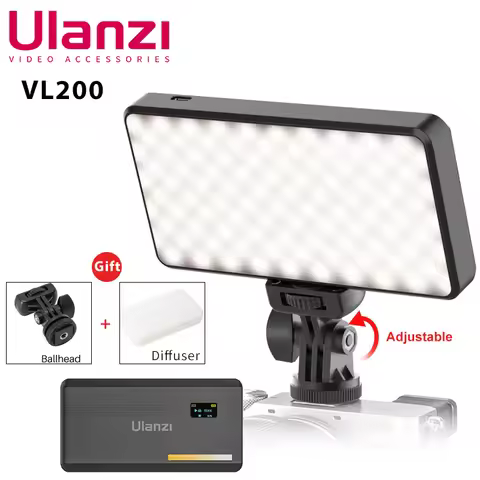 Ulanzi VL200 2500k-9000k Led Camera Light With Tripod Phone Holder 360° Ball Head Dimmable Led Video