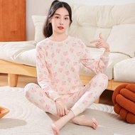 【LF】Teenager Long Sleeve Pajamas Set Cotton 140cm-180cm Young Men Women Loungewear Sleepwear for Spr