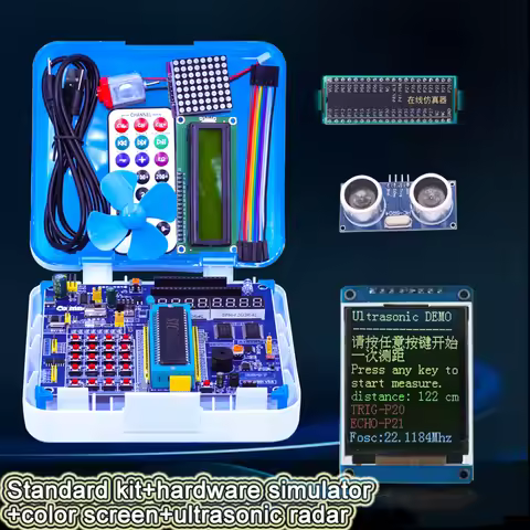 51 Microcontroller Development Learning Board With Servo Gimbal Simulator Ultrasonic Radar SMT LED &