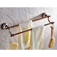 Rose Gold Brass Double Rail Bathroom Shower Towel Rack Holder Wall Mount Rack Bar Uba382