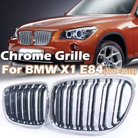 Chrome Silver Frame Grille Front Hood Kidney M Racing Dual Slat Sport Grill Compatible With BMW X1 E