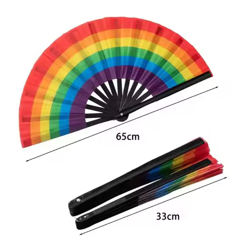 Pride Month Foldable Ripple LGBT Rainbow Hand Fan,Portable Hand Fan for Dance Parties Music Festival