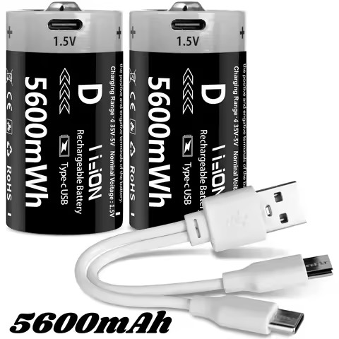 1.5V 5600mWh USB Rechargeable D Size Battery LR20 Lithium-ion D-Cell Battery for Gas Cooker Water He