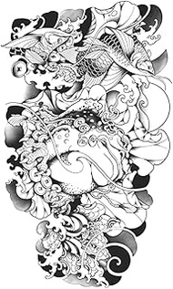 Temporary Tattoos,Japanese Style Wave Carp,Carp Tattoos,Real Tattoo Look,Resilience,Lasts 1-2 Weeks,