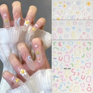 Dopamine Style Nail Decals New Cartoon Graffiti Letters Jelly Lines Nail Art Stickers Nail DIY Decor