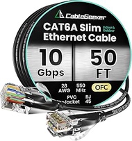 CableGeeker CAT6A Slim Ethernet Cable 50FT, 10Gbps 550MHz High Speed Network Cable with Matte Finish