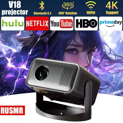 RUSMR Portable projector 110ANSI Android 4K native 600P Wifi6 automatic RK3326 manual focus BT 5.2 3