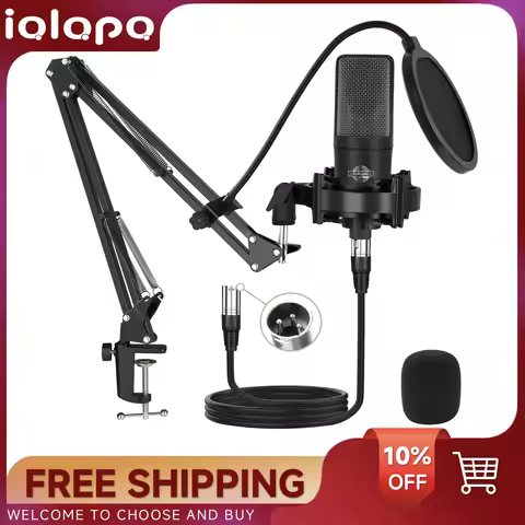 Condenser Microphone XLR Cardioid Streaming Recording Mic With Boom Arm Stand For Gaming Podcasting 