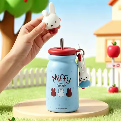 Anime Miffy Straw Thermos Cup 316 Stainless Steel Thermal Insulated Food Safe Textured Finish Odor F