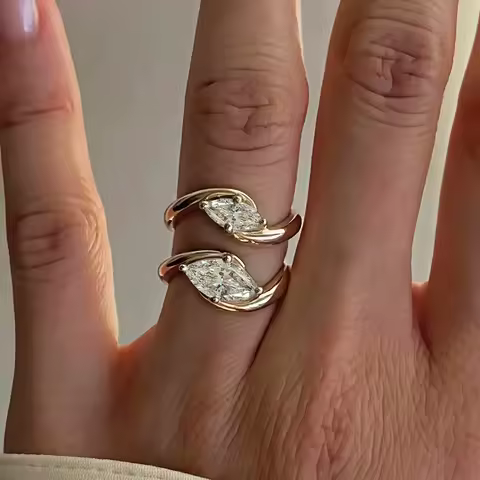 1/2CT Marquise Cut Moissanite Engagement Ring with Certicate 925 Sterling Silver Bypass Solitaire Di