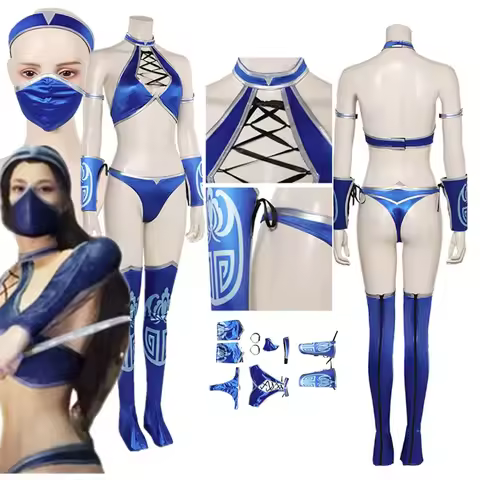 Mortal Cos Kombat Fantasy Kitana Cosplay Costume Adult Women Bikini Top Shorts Outfits Halloween Car