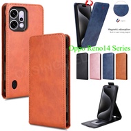 For Oppo Reno 14 12 13 F Pro Reno14 14F 4G 5G 2025 Flip Vertical Case Flip Up and Down Leather Phone