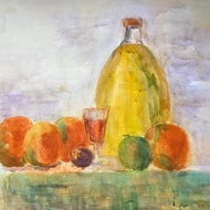 靜物與橘子水彩畫水果藝術品食品繪畫食品藝術