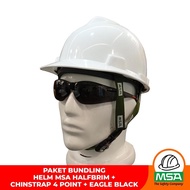 COMPLETE PACKAGE OF MSA HALFBRIM HELMET + 4-POINT CHINSTRAP + SAFETY GLASSES