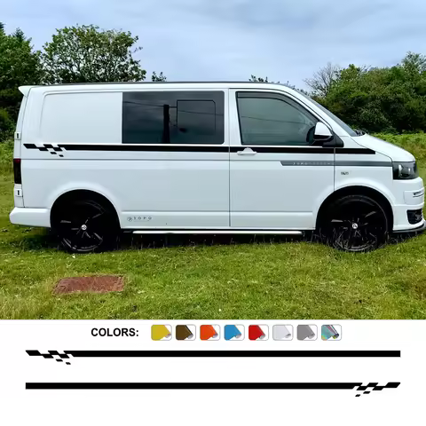 2PCS Car Stickers For Volkswagen VW Transporter T4 T5 T6 Camper Van Side Racing Stripes Graphics Vin