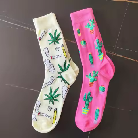 Funny Cactus Leaf Men Crew Sock Funky Crew Gift Husband Boyfriend Cute Street Socks Novelty Funky Wh